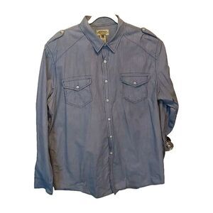 American Rag Men’s XXL Blue Button Front Shirt Micro Check Long Sleeve Casual